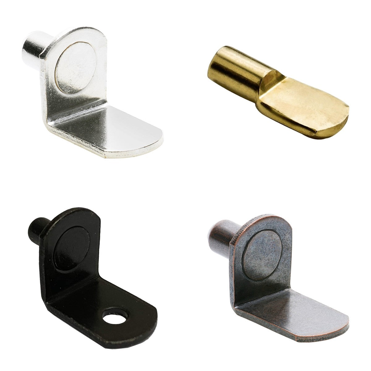Shelf support pegs in nickel, brass, black and bronze