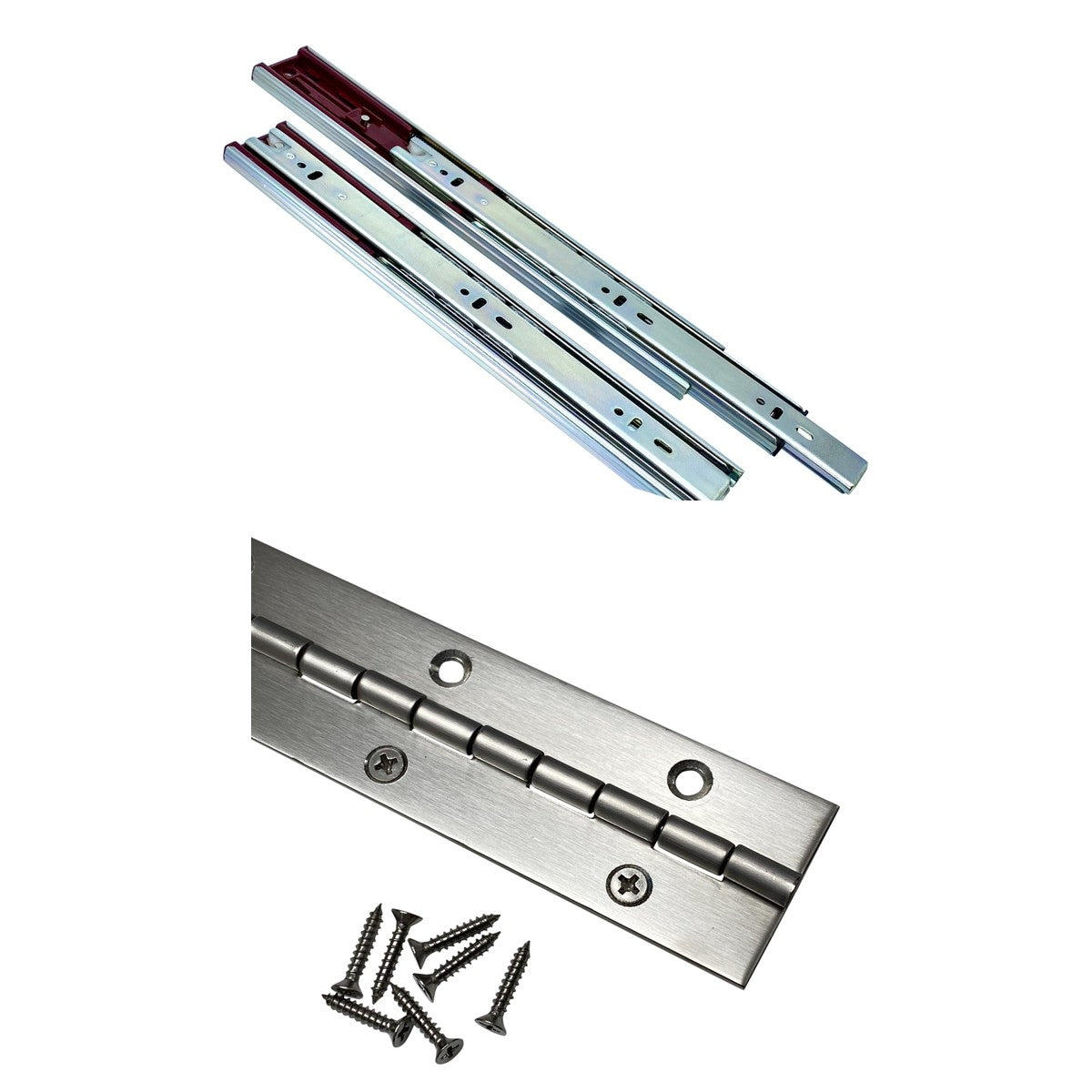 Soft-close drawer slide and stainless steel piano hinge