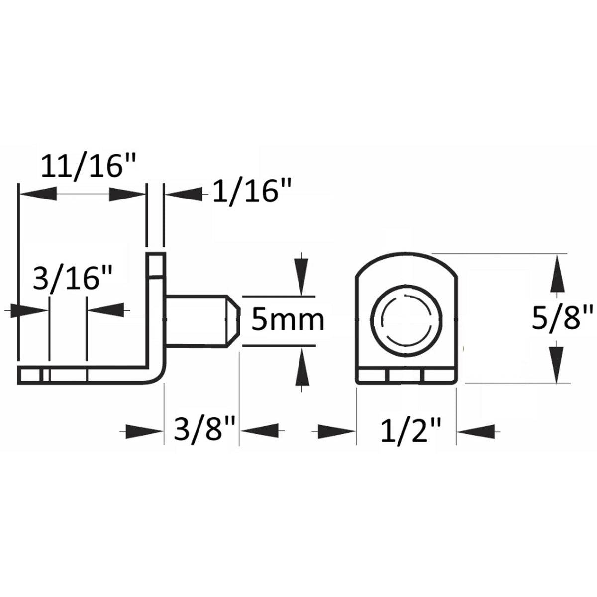 Antique Brass 5mm Bracket Shelf Support Pegs with Hole (25 Pack) - specifications