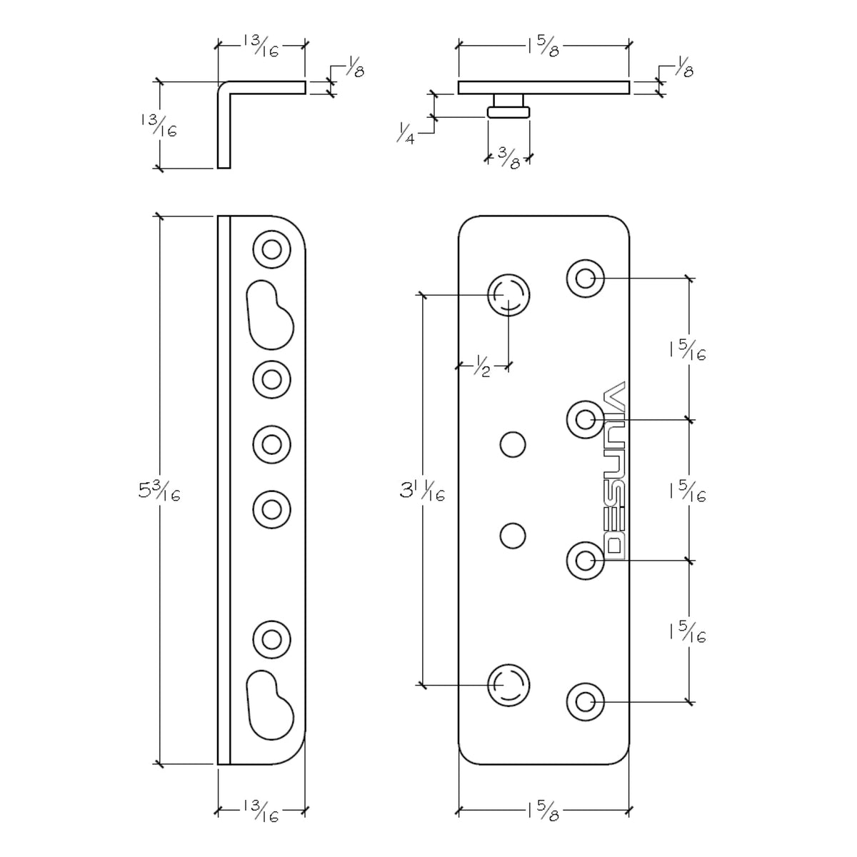No-mortise bed bracket dimension drawing