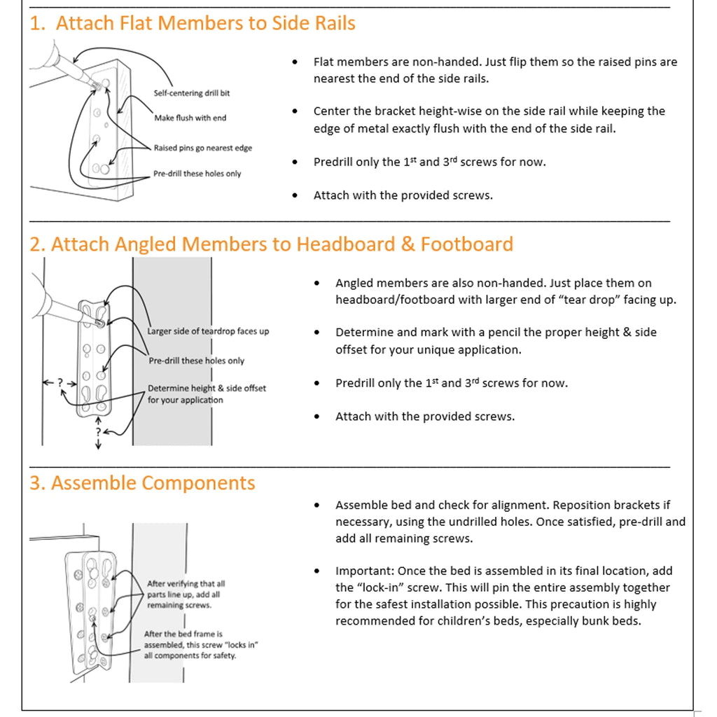 Illustrated bed bracket installation instructions