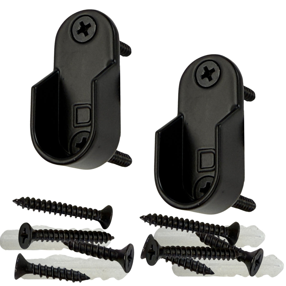 Black oval closet rod brackets with screws and anchors included