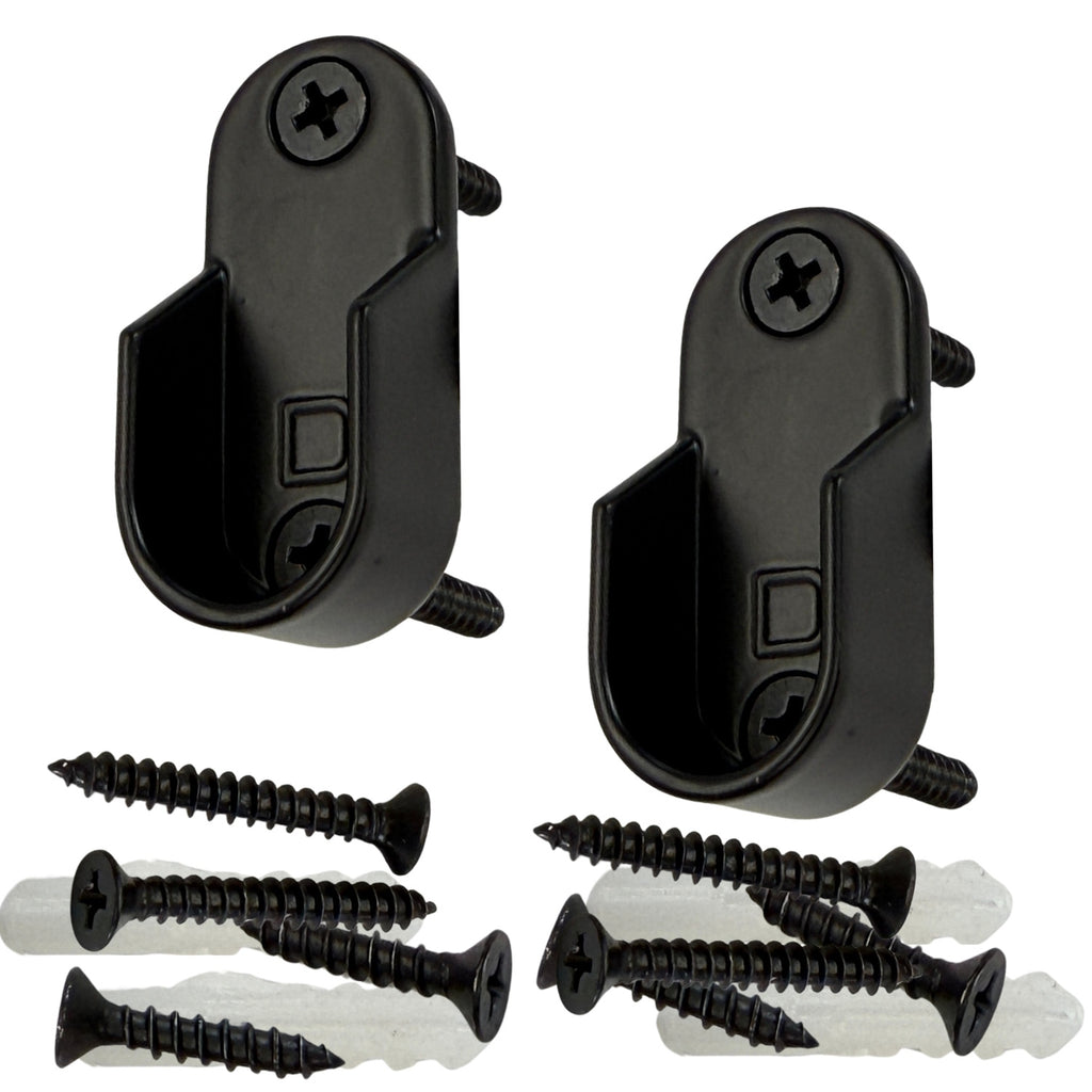 Black oval closet rod screw-on end brackets