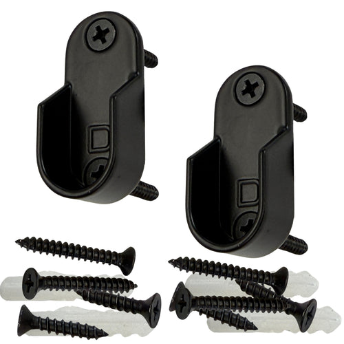 Black oval closet rod screw-on end brackets