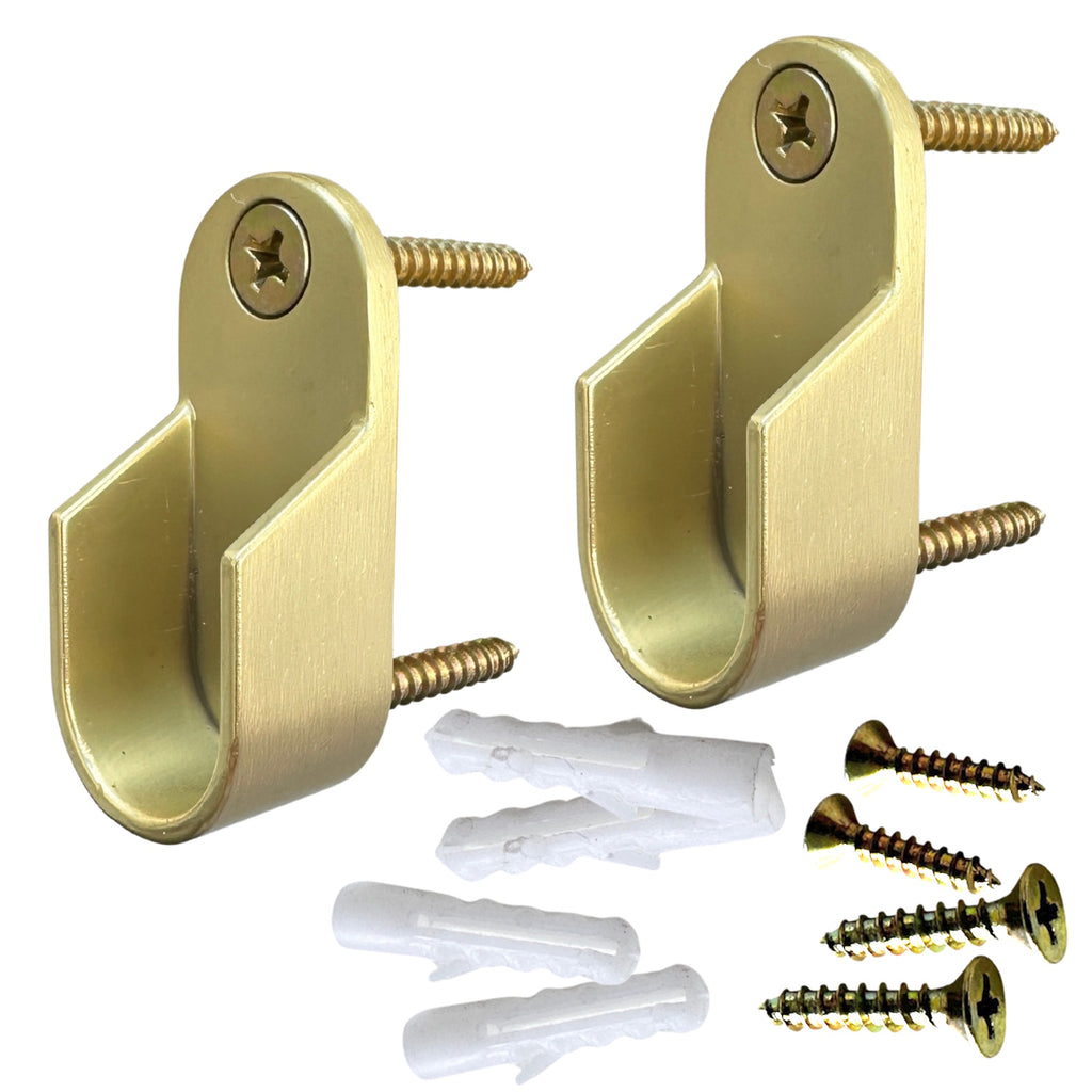 Satin brass oval closet rod screw-on end brackets
