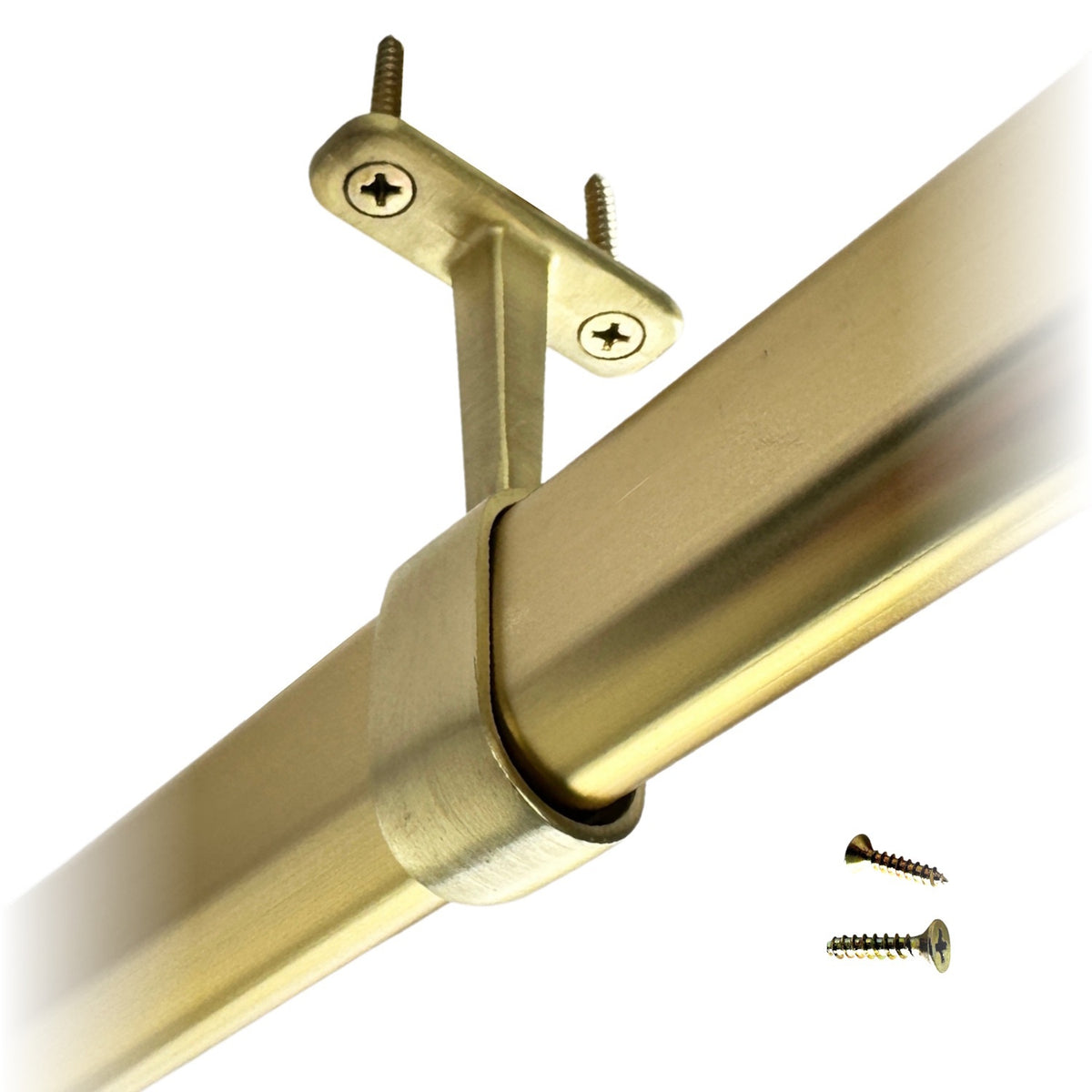 Satin brass oval closet rod mid hanger in use