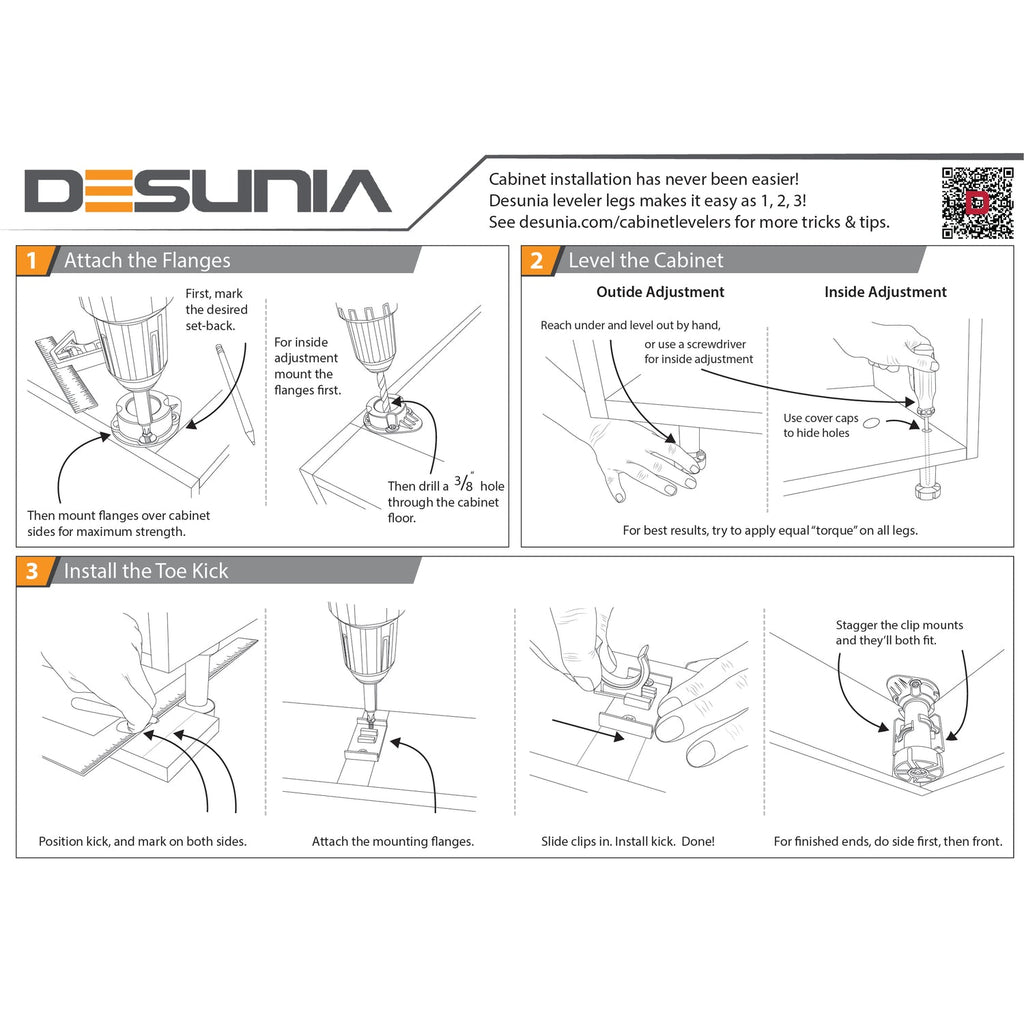 Cabinet leveler leg installation instructions