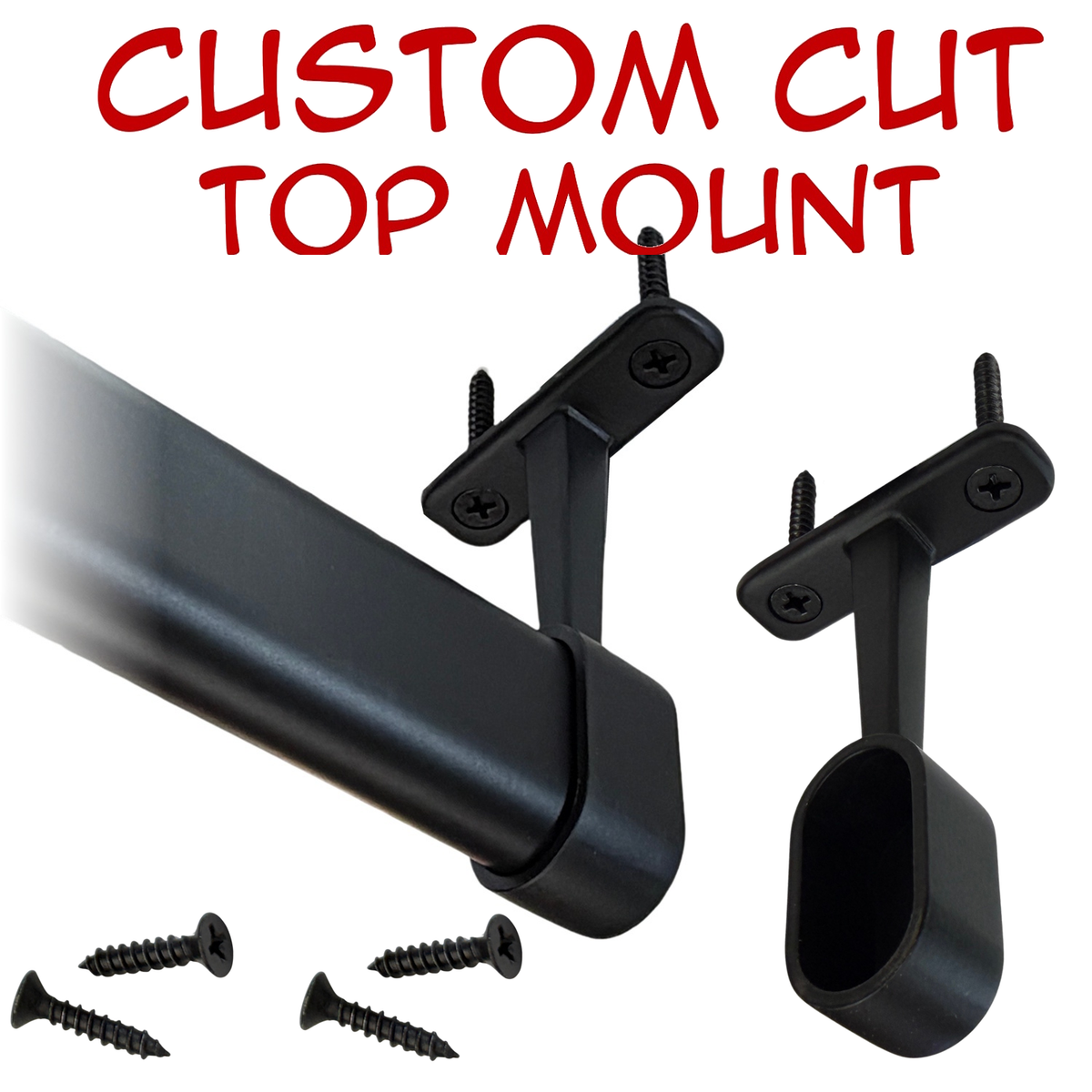 Custom cut black oval closet rod with Top Mount Brackets