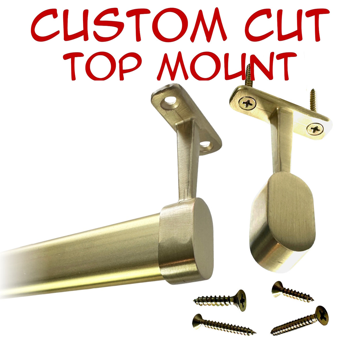Custom cut satin brass oval closet rod with Top Mount Brackets