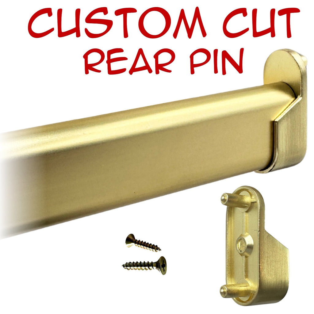 Custom cut satin brass oval closet rod with rear pin brackets kit