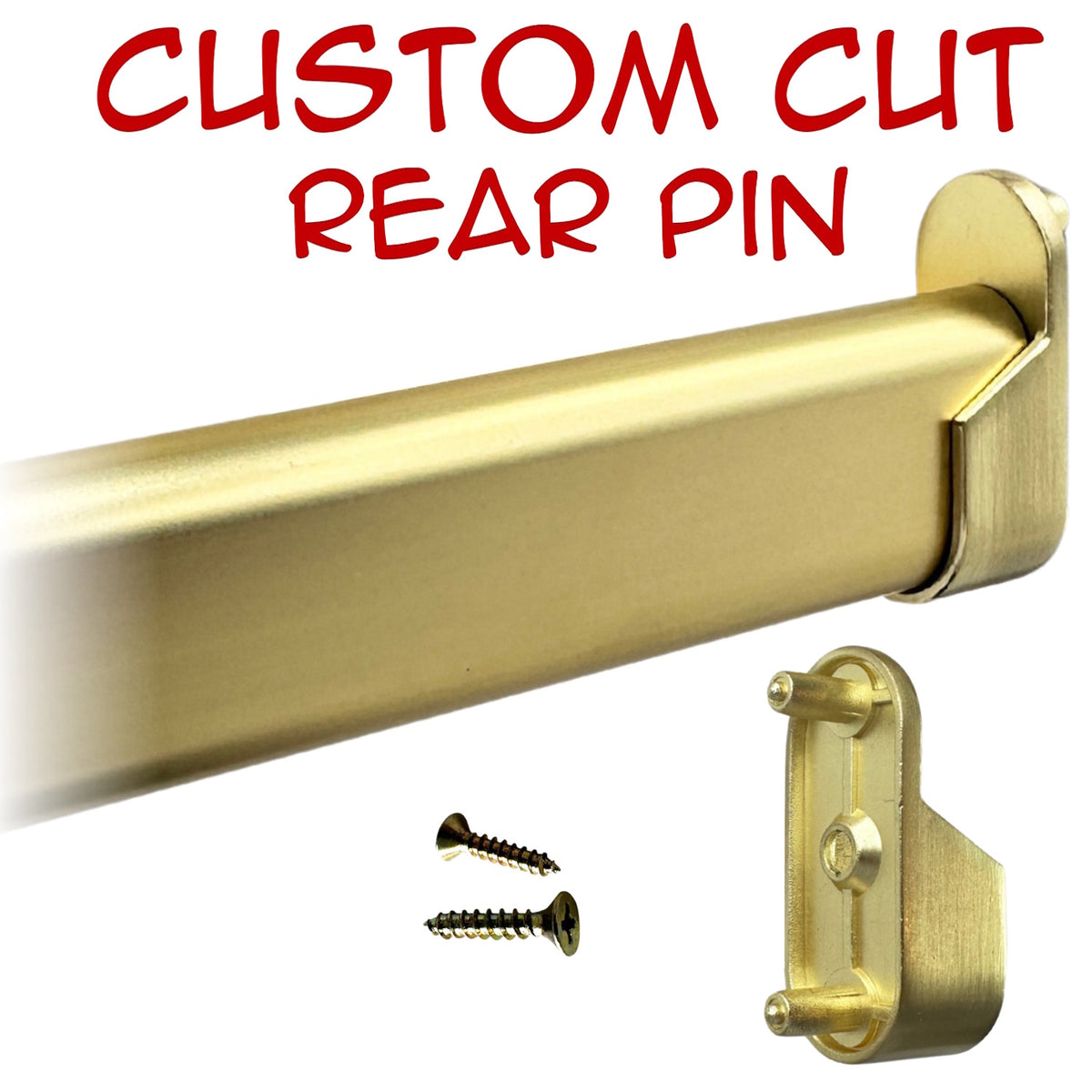Custom cut satin brass oval closet rod with rear pin brackets kit