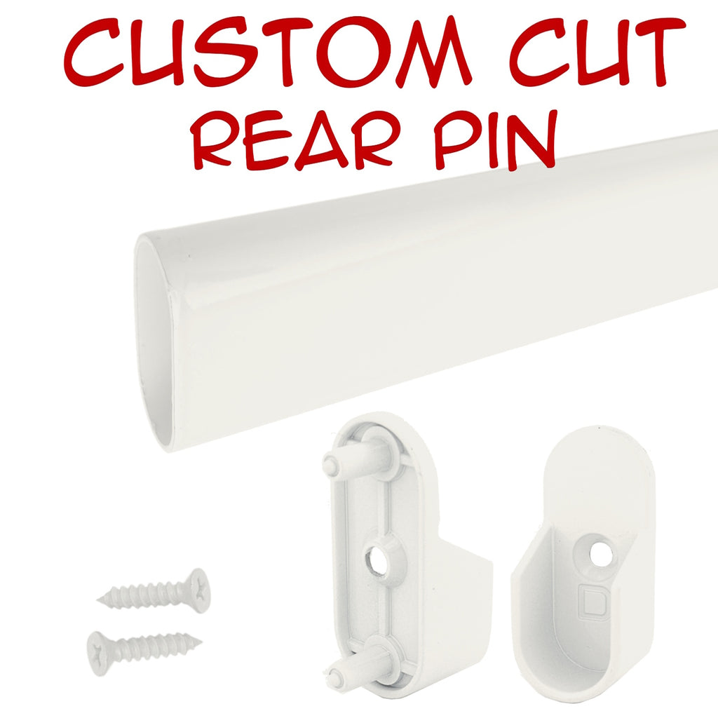 Custom cut gloss white oval closet rod with rear pin brackets kit