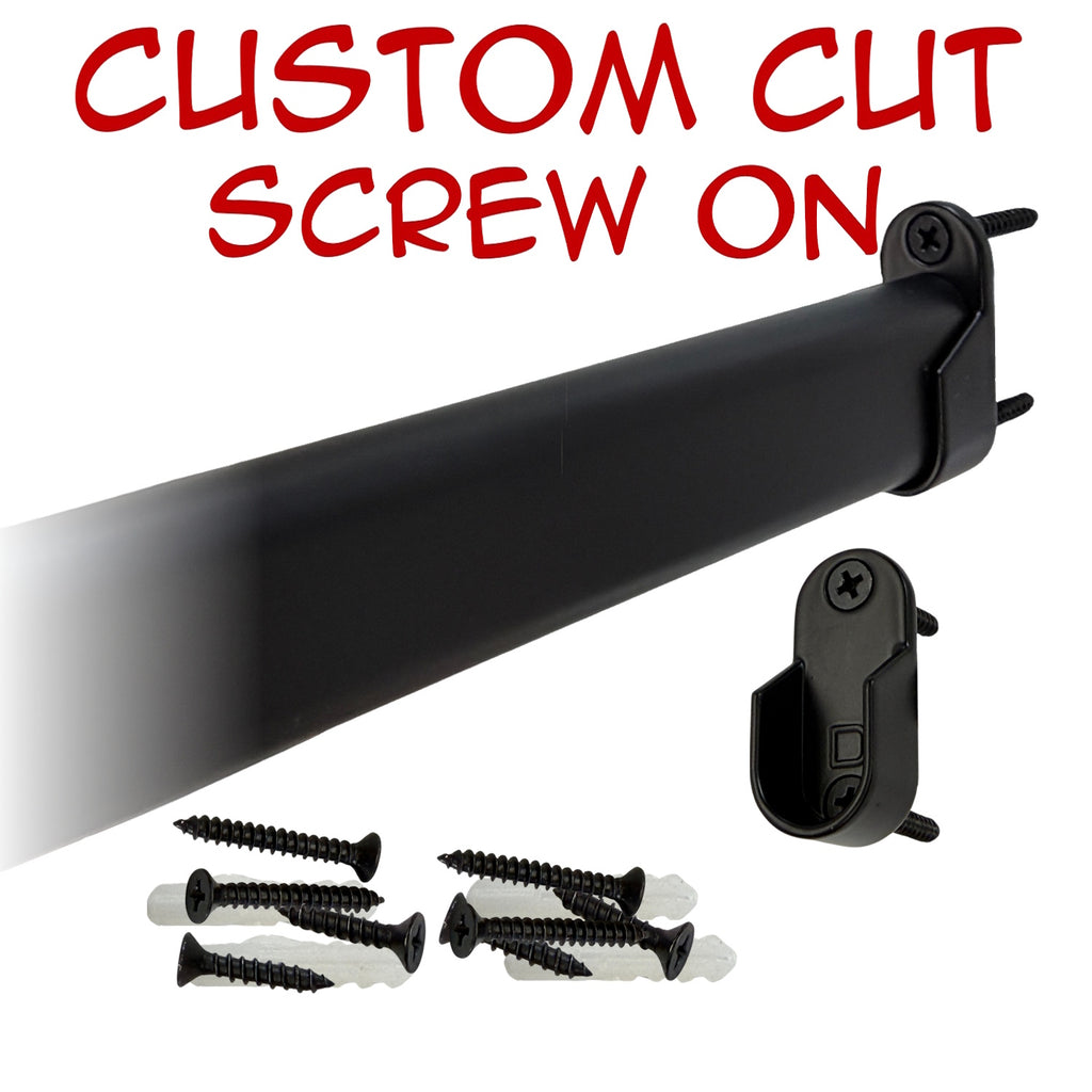 Custom cut black oval closet rod with screw-on brackets kit