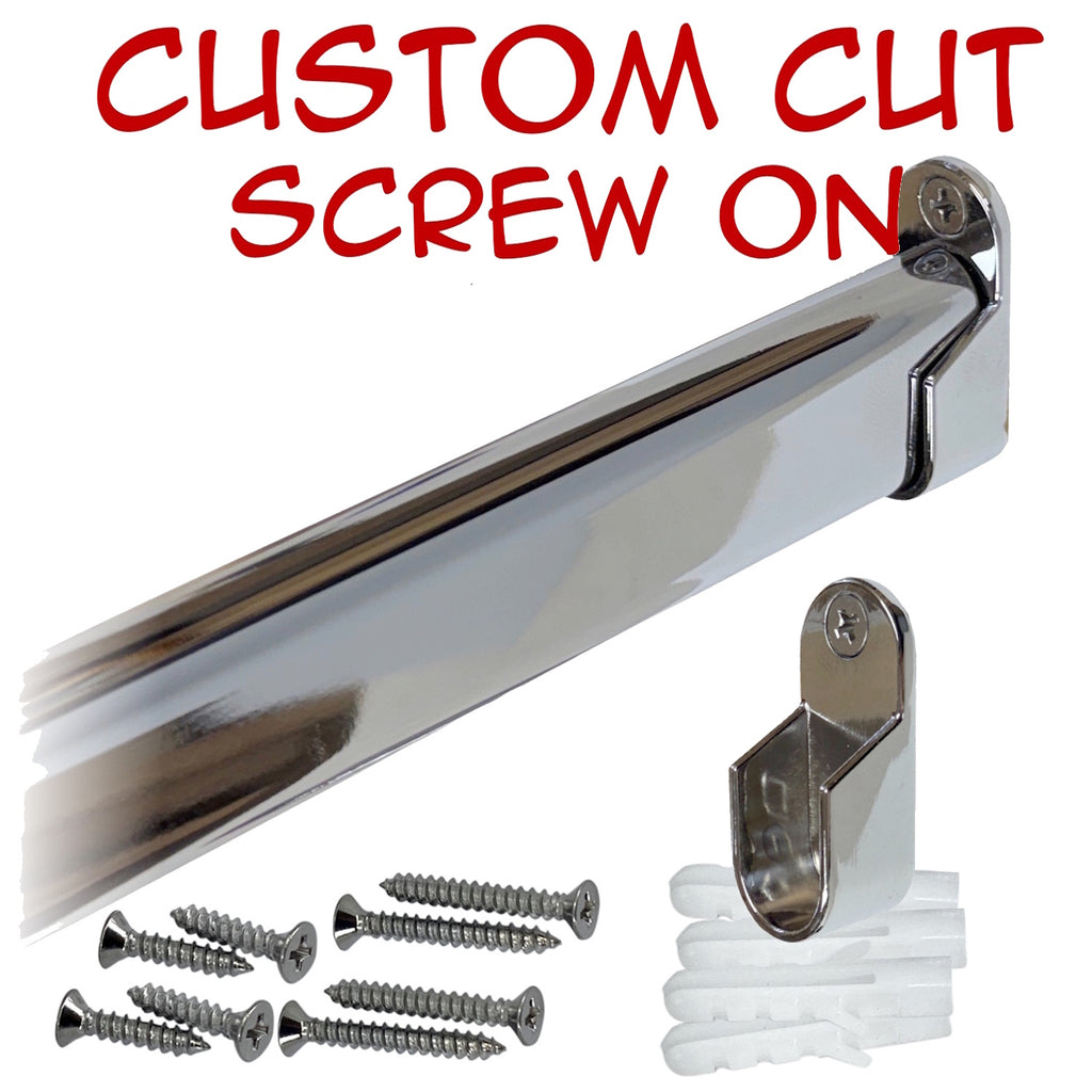 Custom cut chrome oval closet rod with screw-on brackets kit