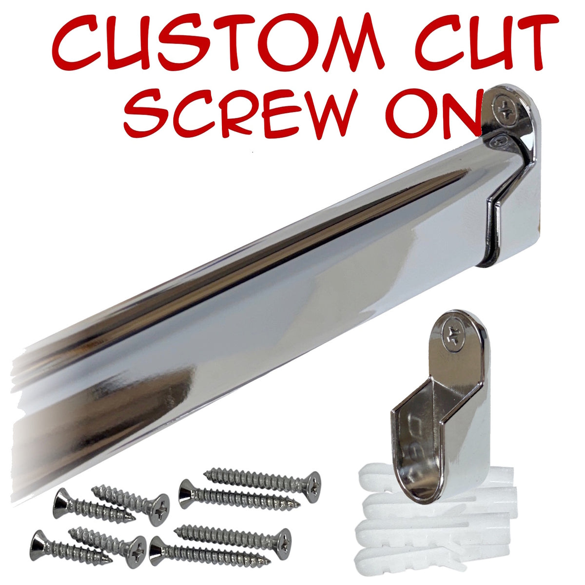 Custom cut chrome oval closet rod with screw-on brackets kit
