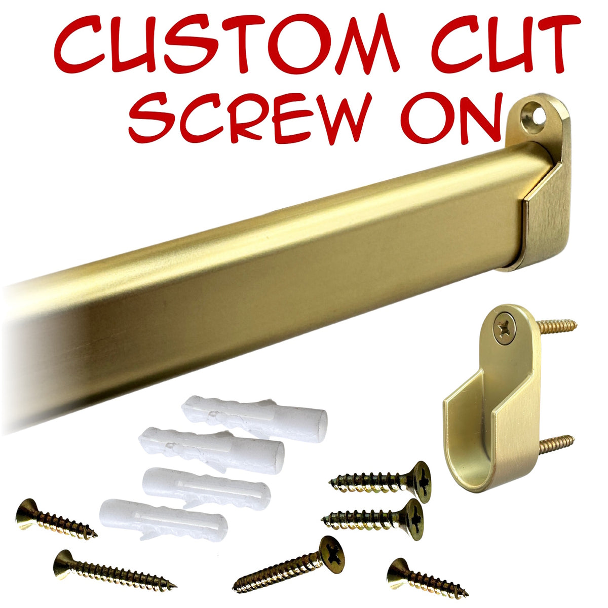 Custom cut satin brass oval closet rod with screw-on brackets kit