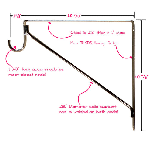 fixed closet shelf bracket dimensions