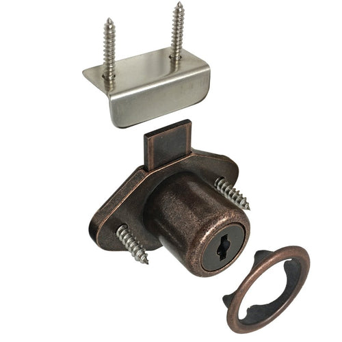 Antique Bronze keyed alike cabinet lock, 7/8 inch bore