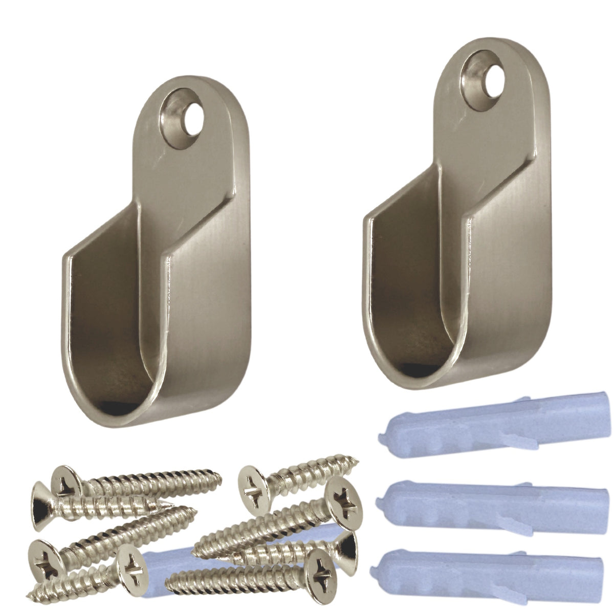 Satin nickel oval closet rod screw-on end brackets
