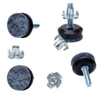Brown felt furniture levelers with T-nuts, set of 4
