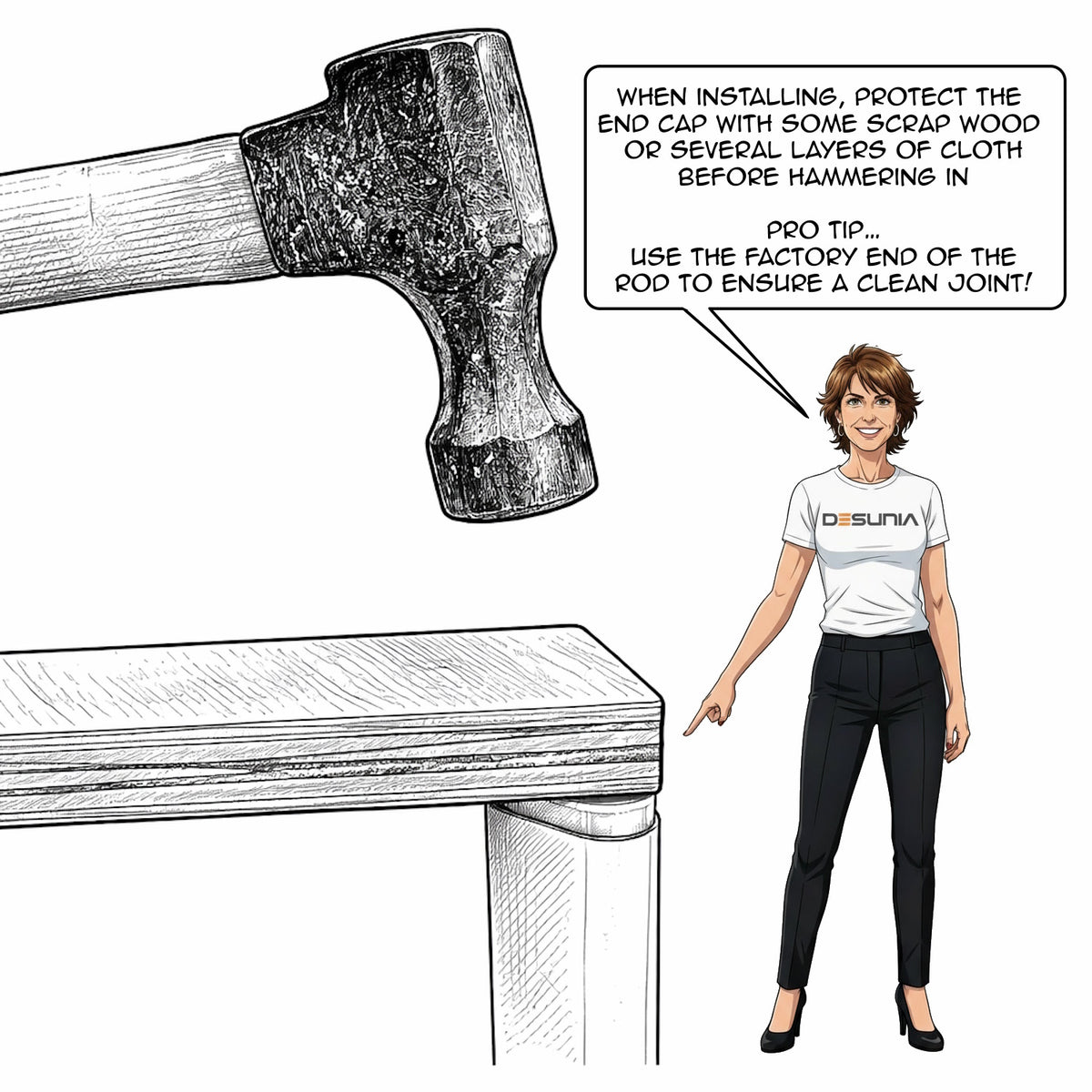 Tapping an end cap into place with a hammer and wood block