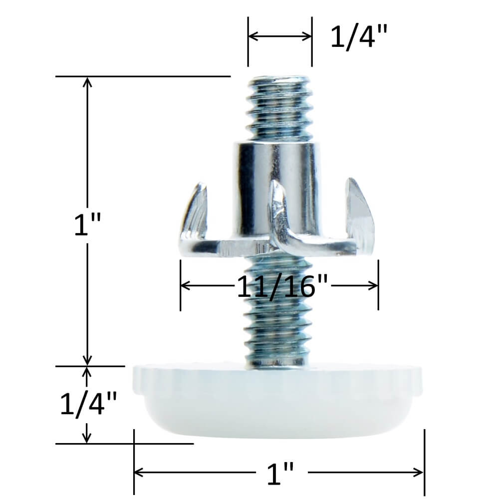 White nylon furniture leveler detail