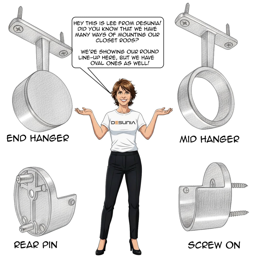 round closet rod bracket compatibility with different mounting styles illustration