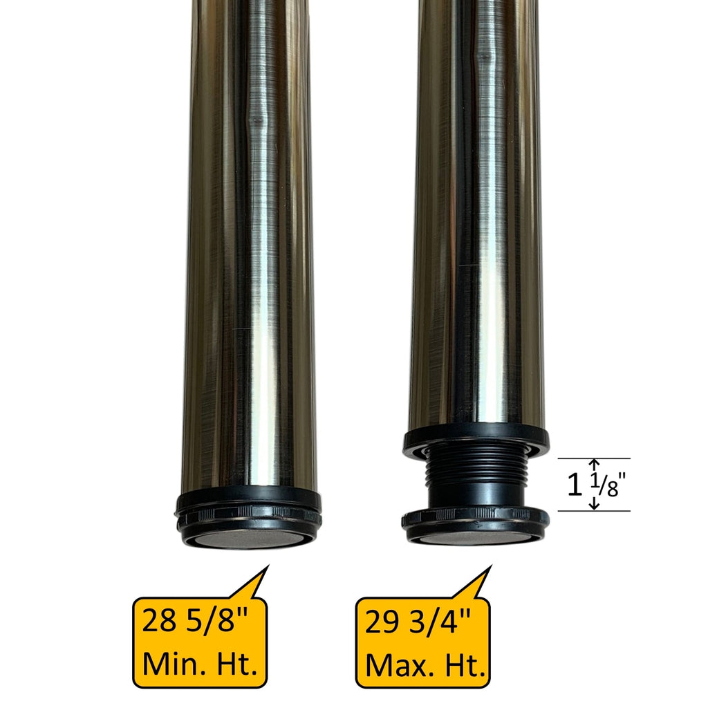 Satin nickel table leg height adjustment range