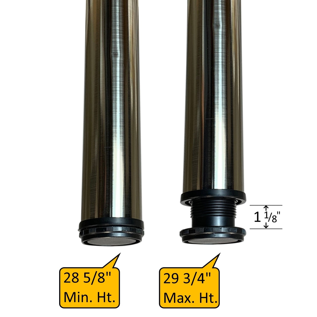 Satin nickel table leg height adjustment range