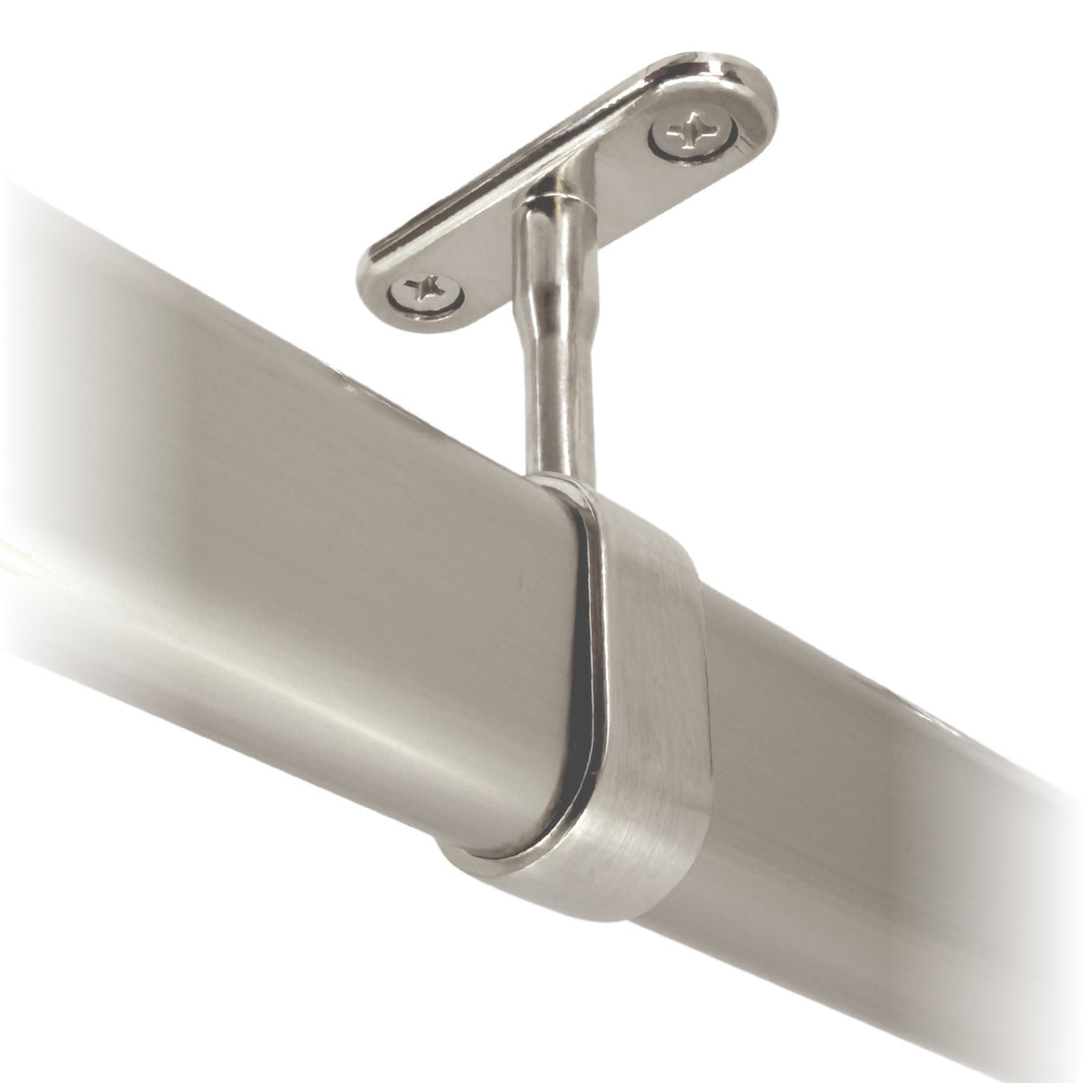 Satin nickel oval closet rod mid hanger in use