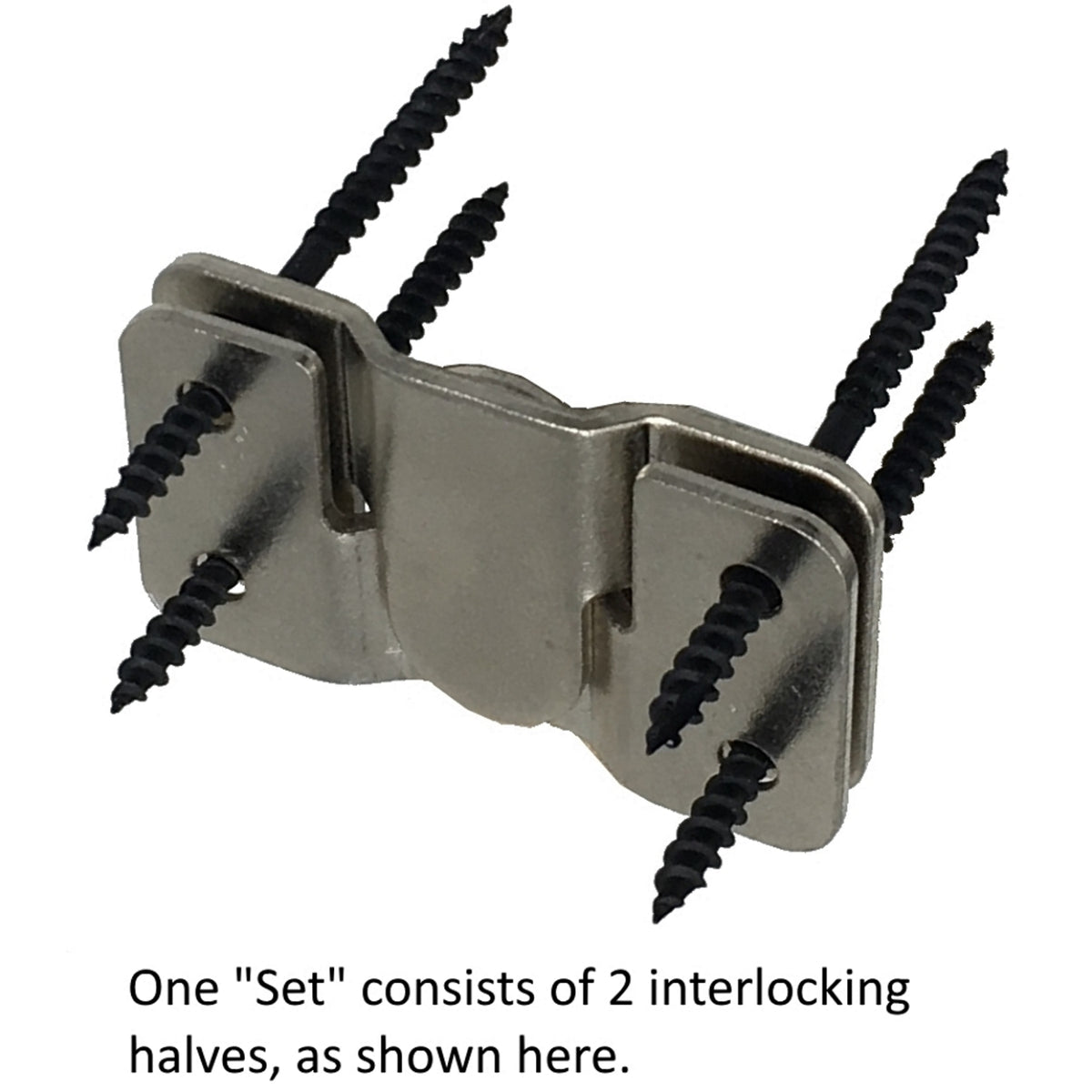 Interlocking steel Z-clips, one set with screws