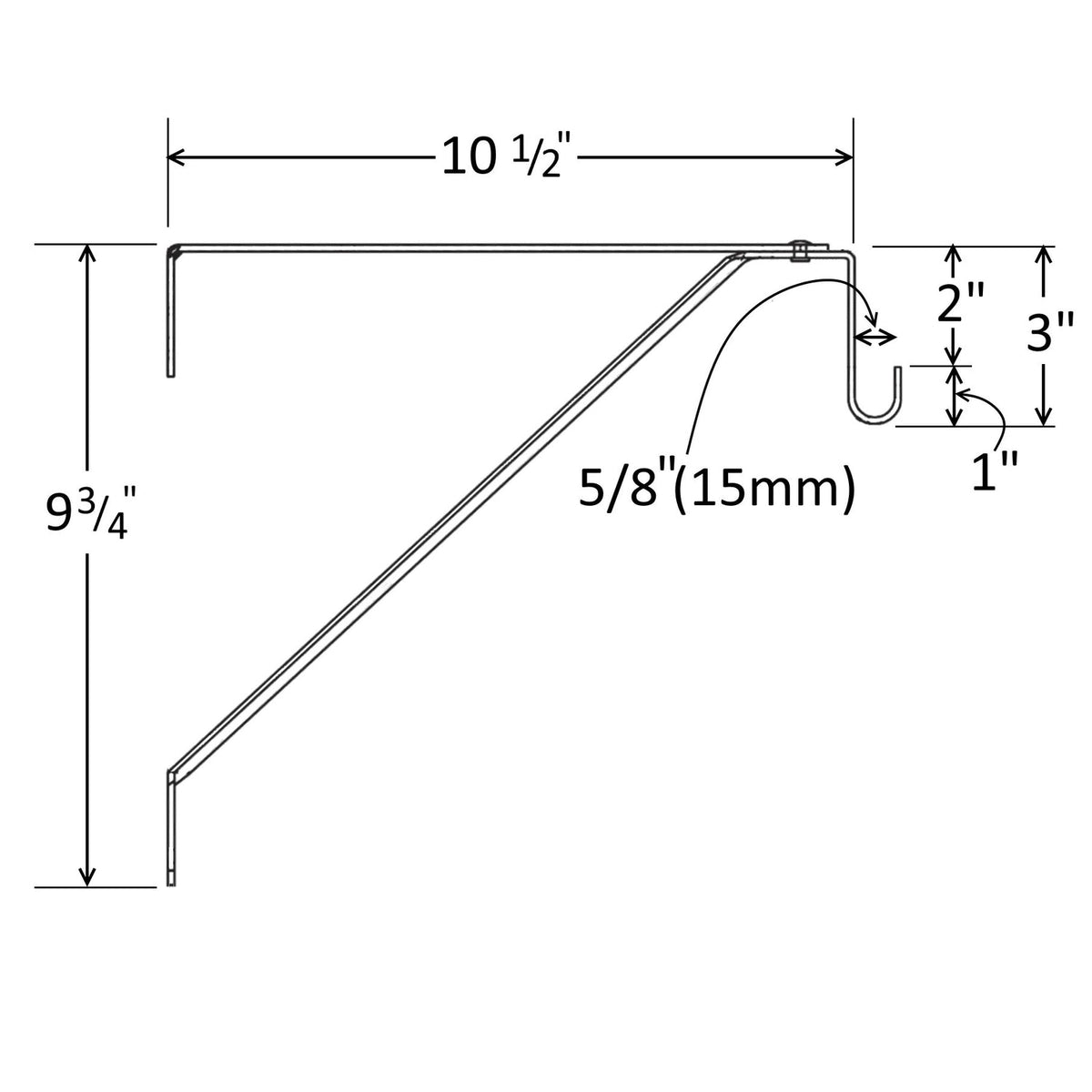 Dimensions of the adjustable closet shelf and rod bracket