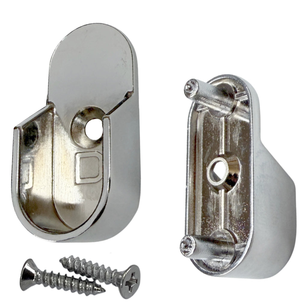 Chrome oval closet rod brackets with rear pins