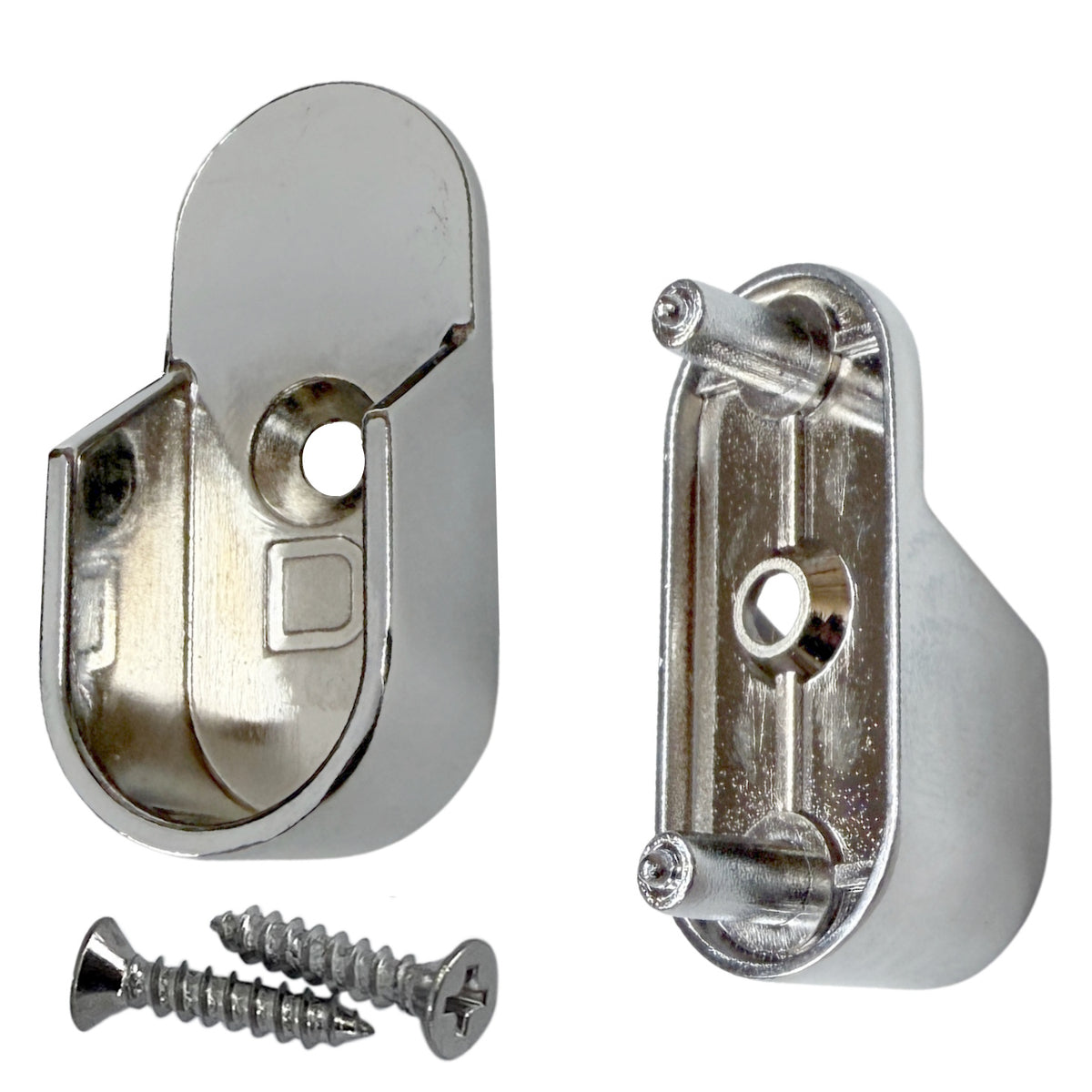 Chrome oval closet rod rear pin brackets