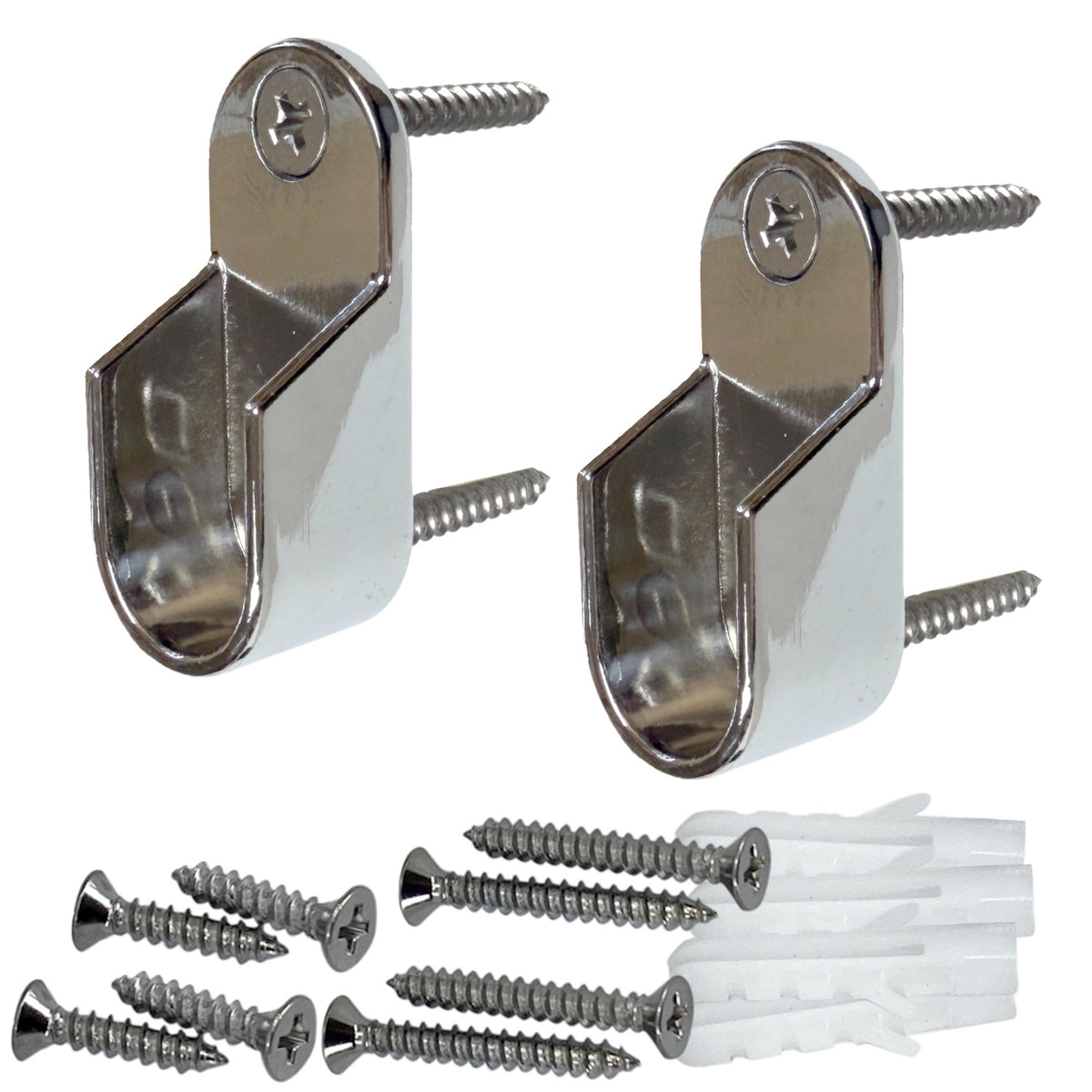 Chrome oval closet rod brackets with screws and anchors included