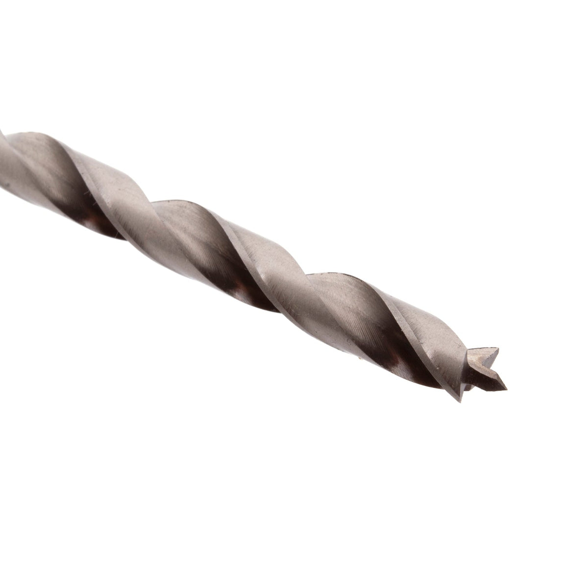 Close-up of the brad point tip and outer cutting edges