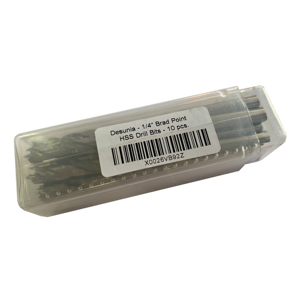 1/4 inch brad point drill bits in re-closable plastic case