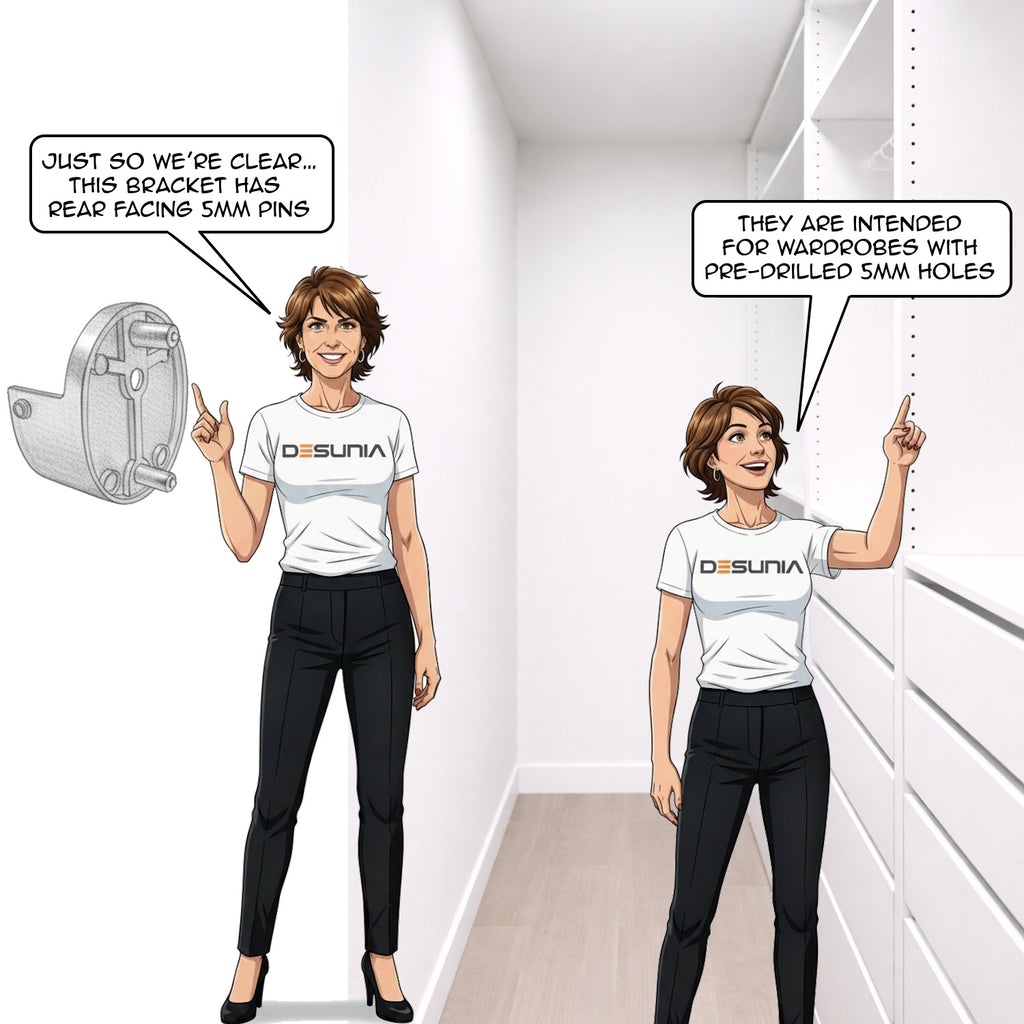 rear pin closet rod installed in system hole wardrobe with adjustable height positions