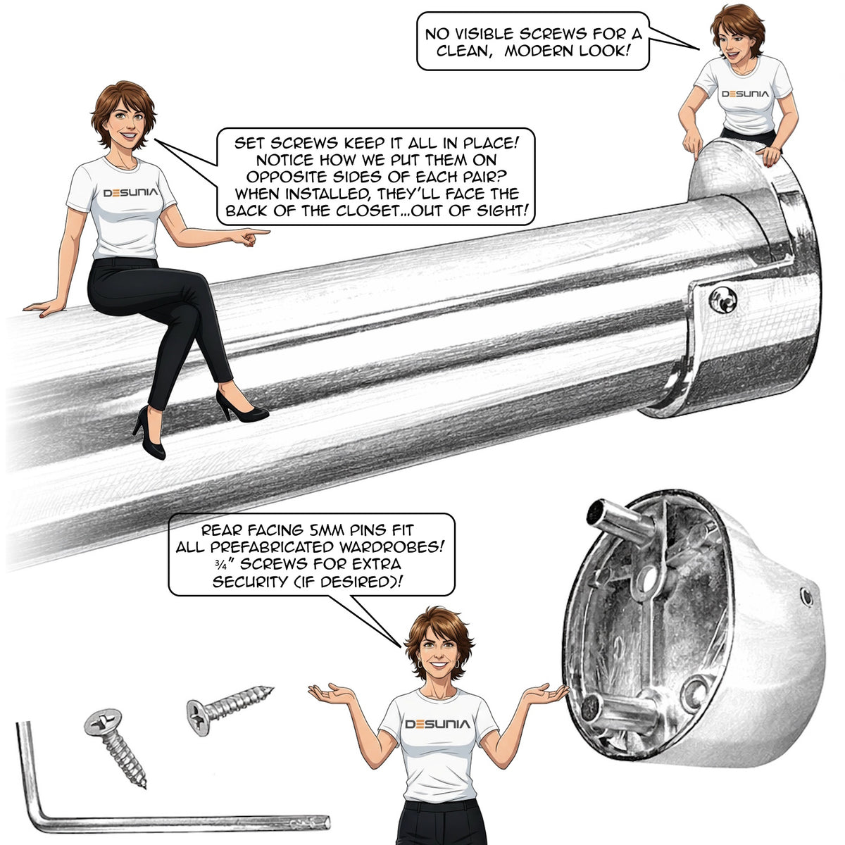 Highlighting the advantages of Desunia rear pin closet rods