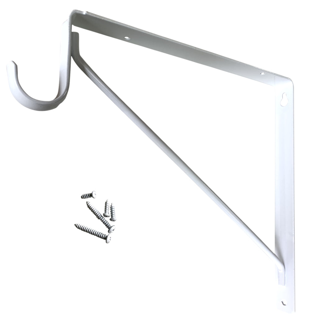white fixed closet shelf and rod bracket with welded support