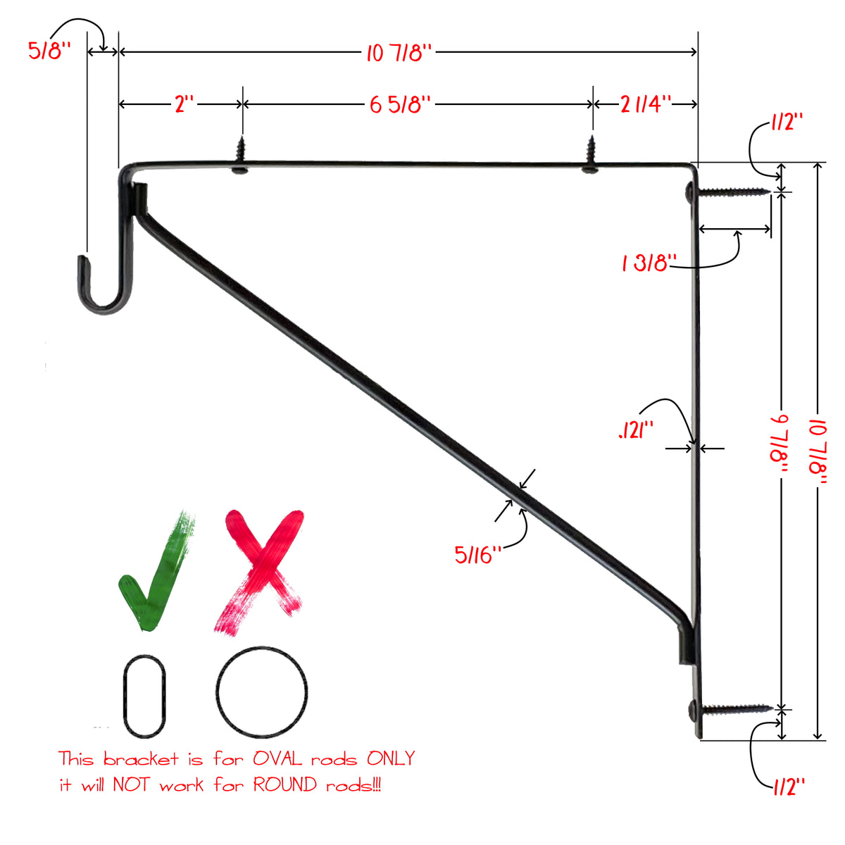 Dimensions of the fixed closet shelf and rod bracket