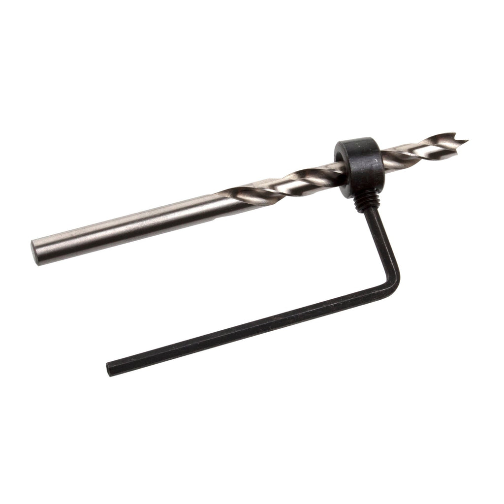 Stop collar set on a 5mm brad point bit for consistent hole depth