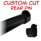 Custom cut black round closet rod with rear-pin end supports