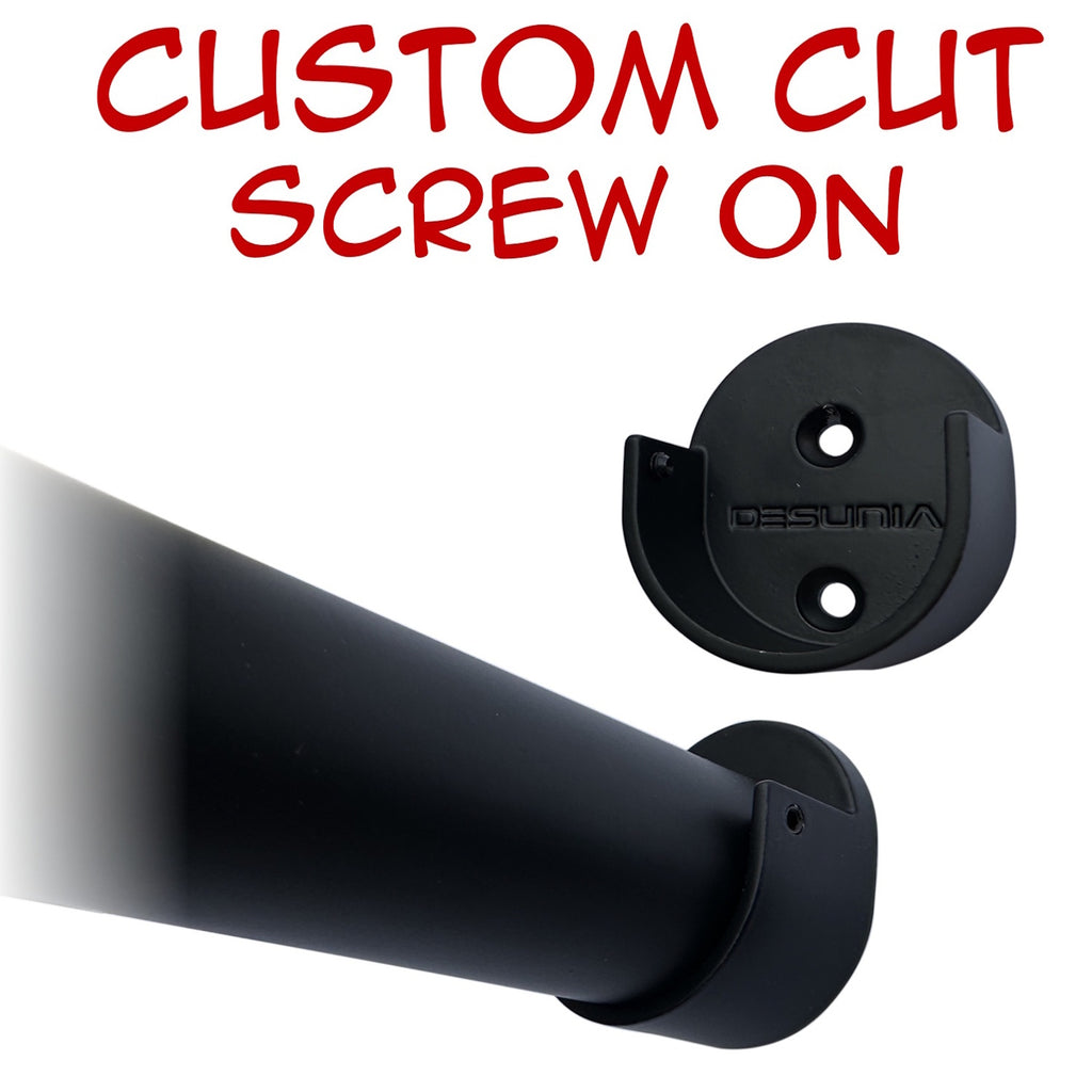 Custom cut black round closet rod with screw-on brackets