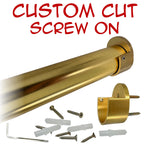 Custom cut satin brass round closet rod with screw-on brackets