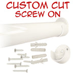 Custom cut gloss white round closet rod with screw-on brackets