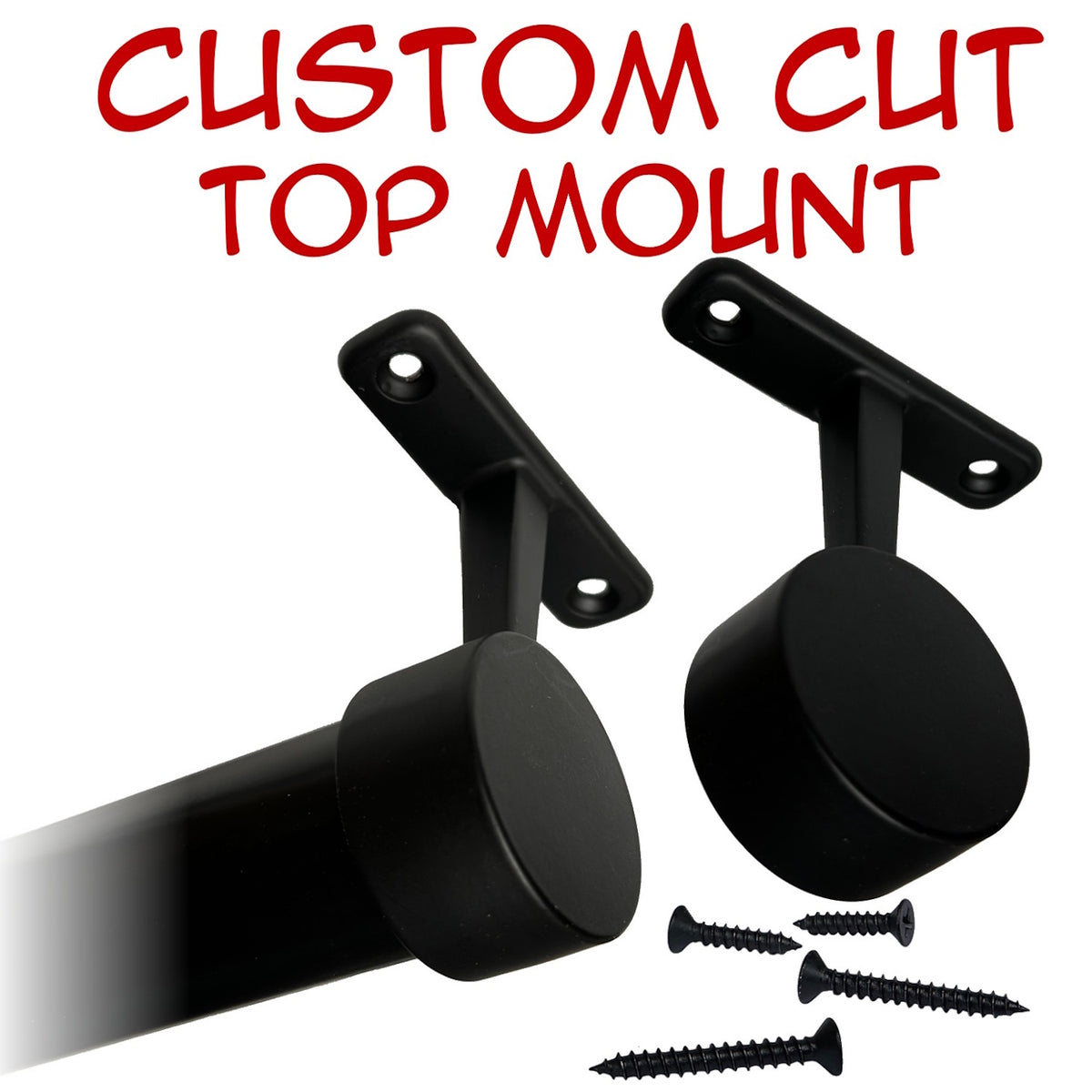 Custom cut black round closet rod with top mount brackets