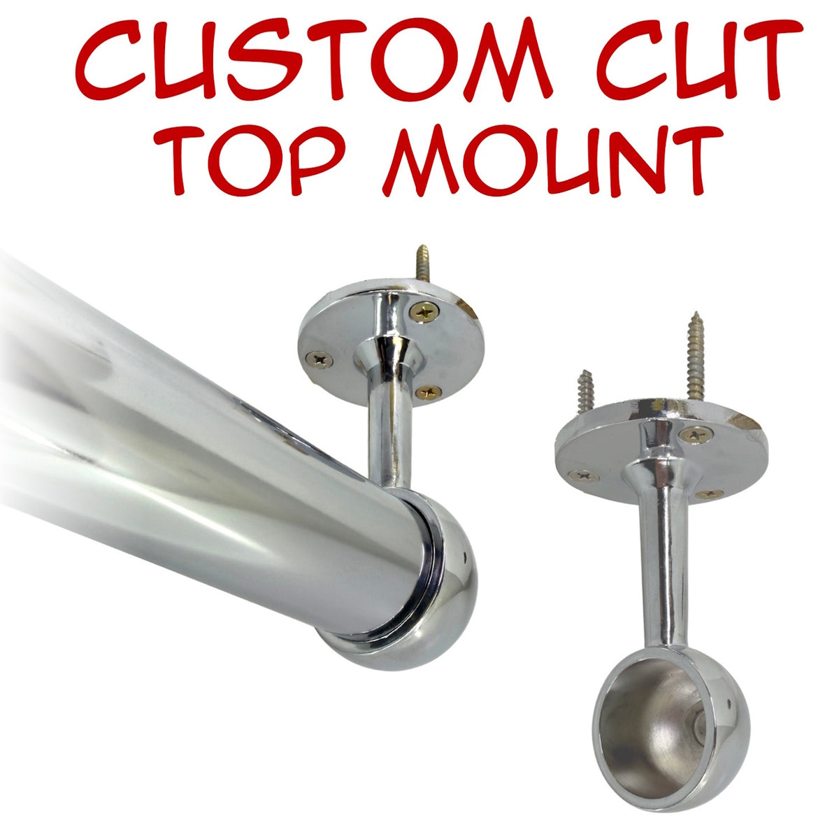 Custom cut chrome round closet rod with top mount brackets