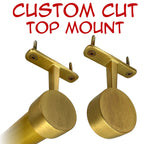 Custom cut satin brass round closet rod with top mount brackets
