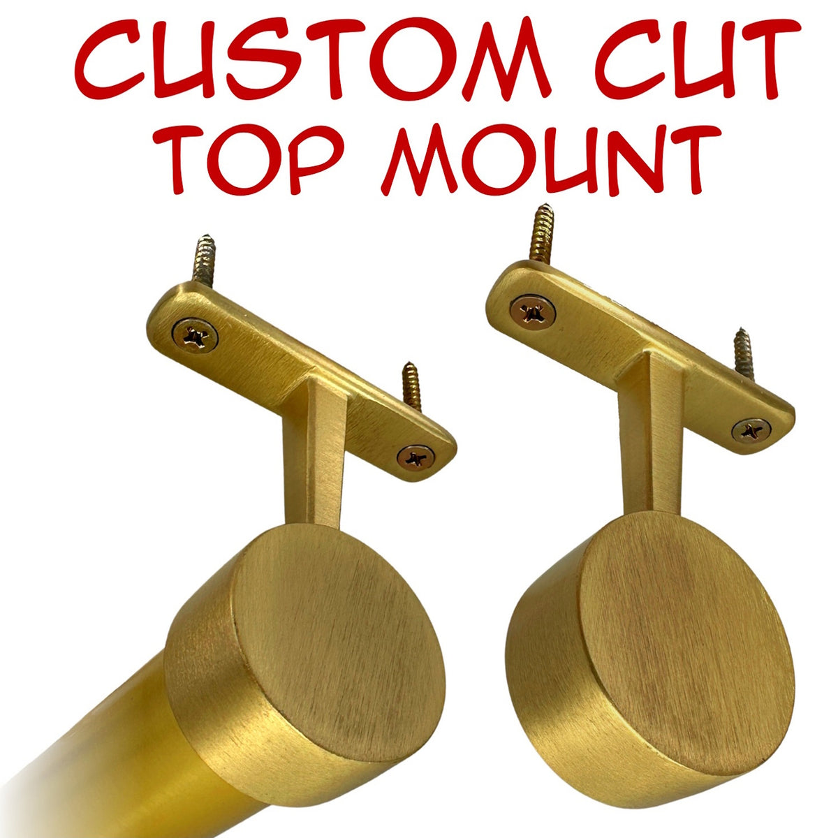 Custom cut satin brass round closet rod with top mount brackets